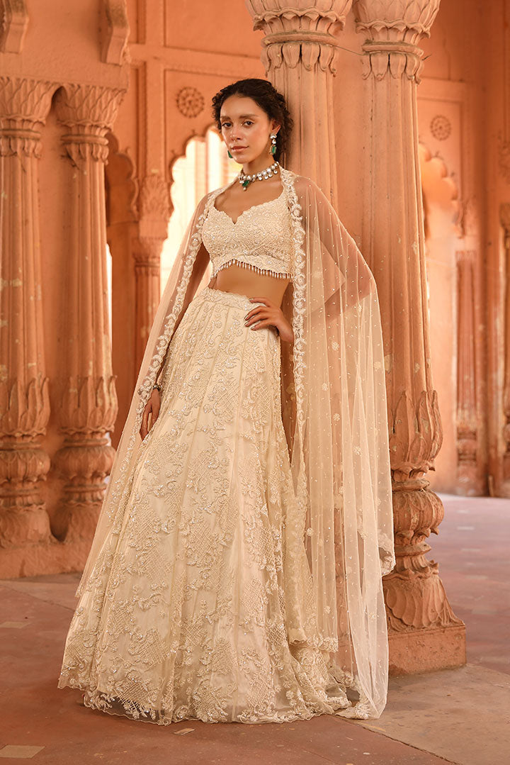 Elegant Ivory Embroidered Lehenga Set