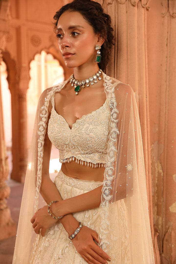 Elegant Ivory Embroidered Lehenga Set