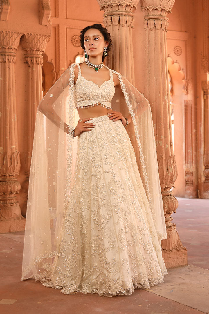 Elegant Ivory Embroidered Lehenga Set