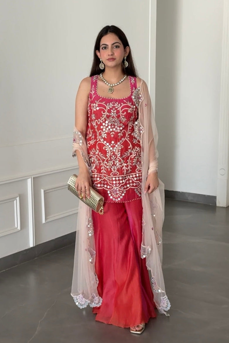 Pink Orange Ombre mirror Gota Kurta set