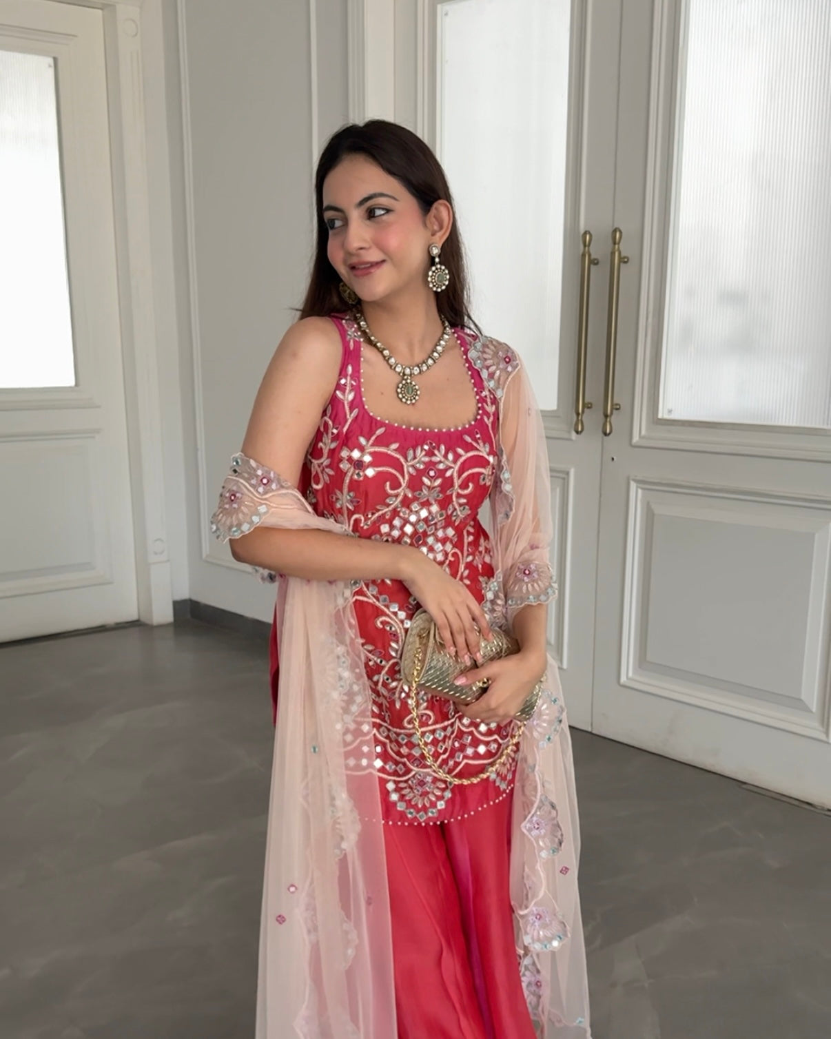 Pink Orange Ombre mirror Gota Kurta set