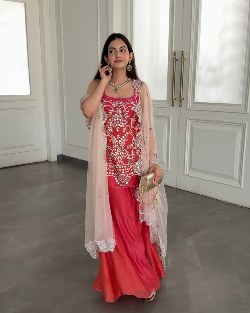 Pink Orange Ombre mirror Gota Kurta set