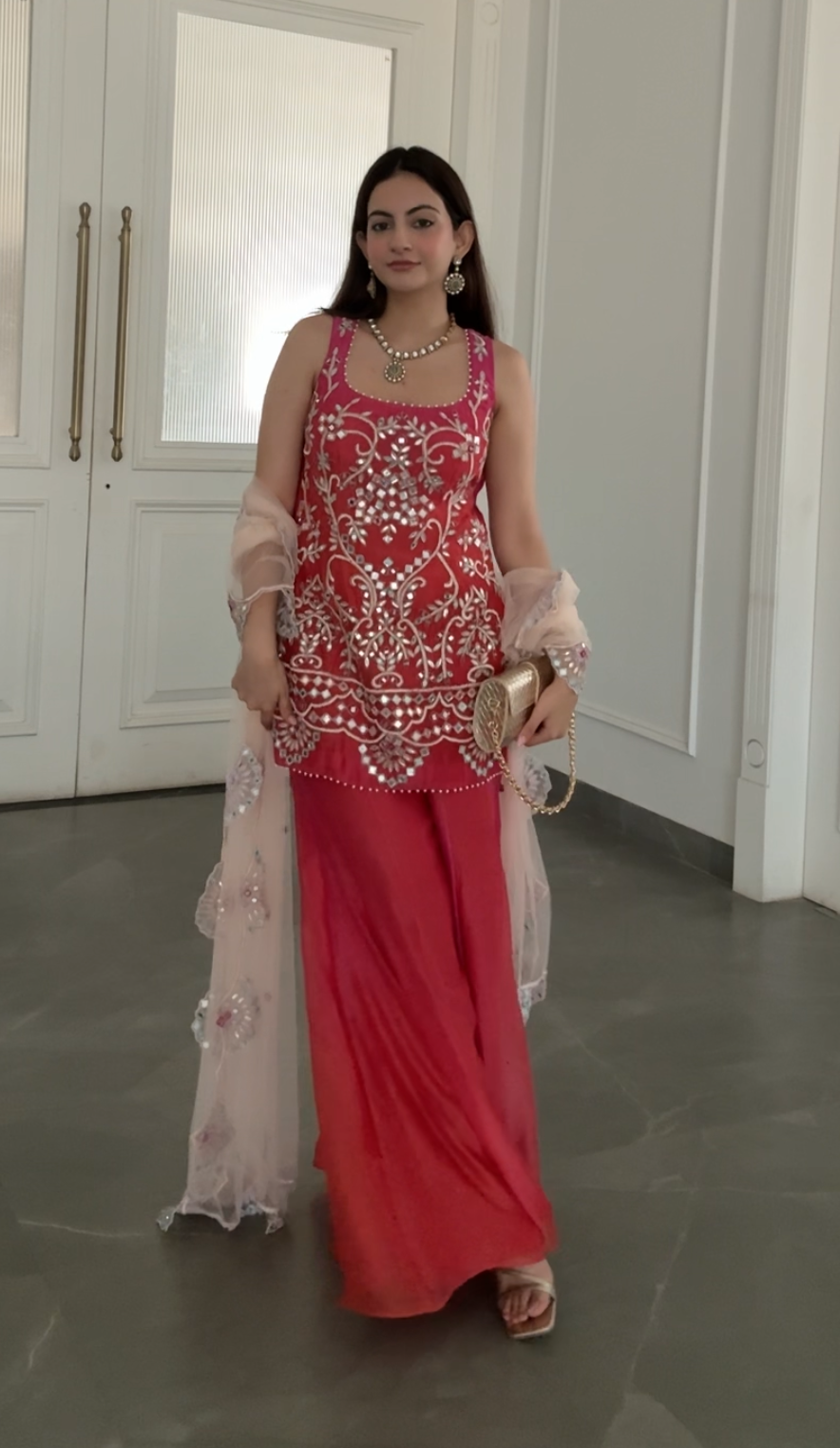 Pink Orange Ombre mirror Gota Kurta set