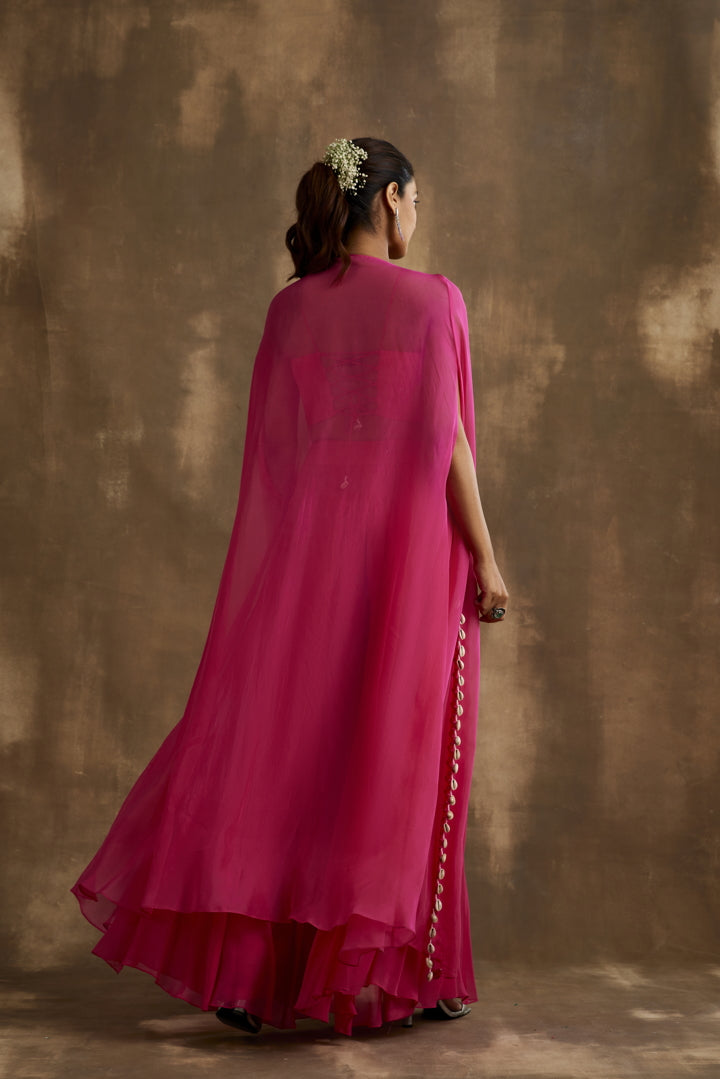 Diva Pink Embroidered Sharara Cape set