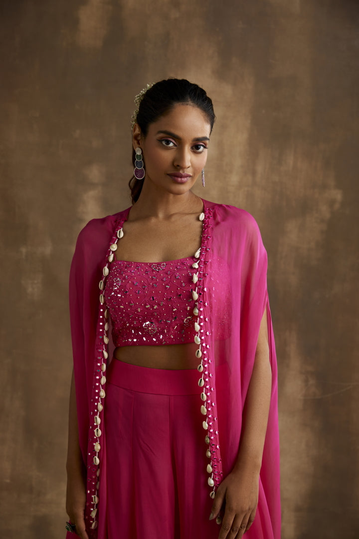 Diva Pink Embroidered Sharara Cape set
