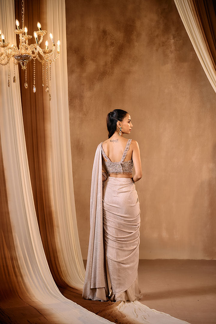 Champagne pre draped saree