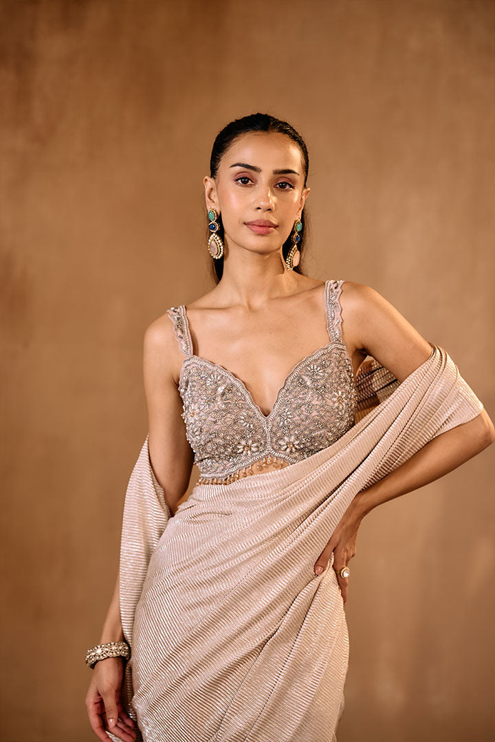 Champagne pre draped saree