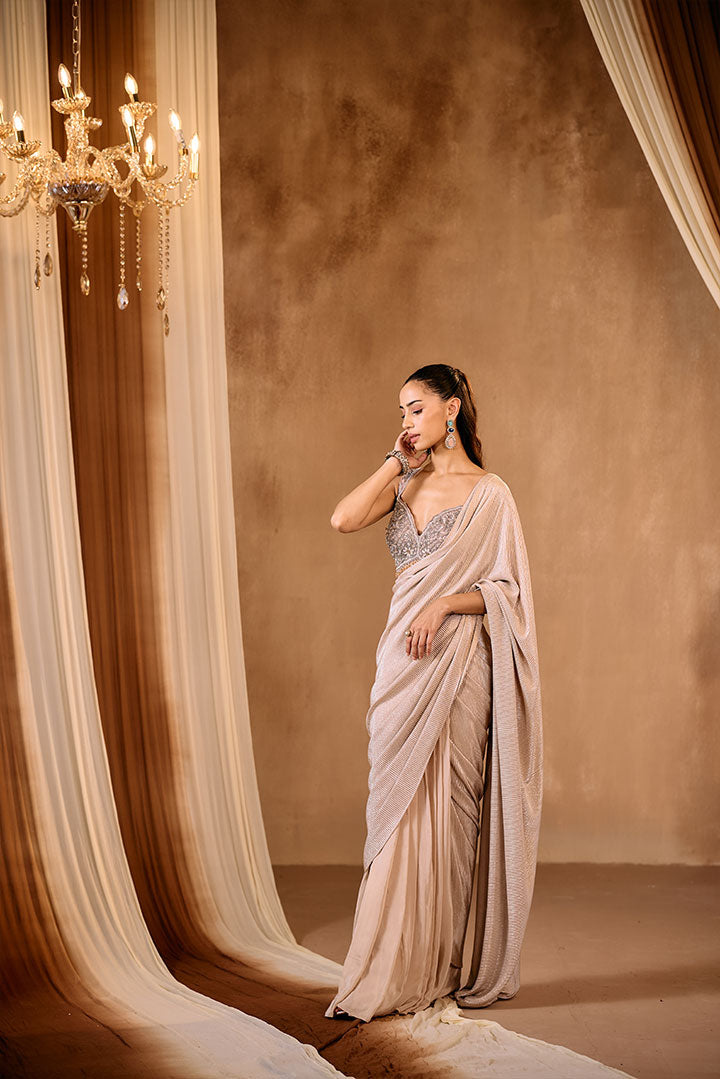 Champagne pre draped saree