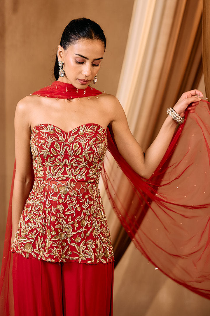 Red Georgette embroidered Sharara set