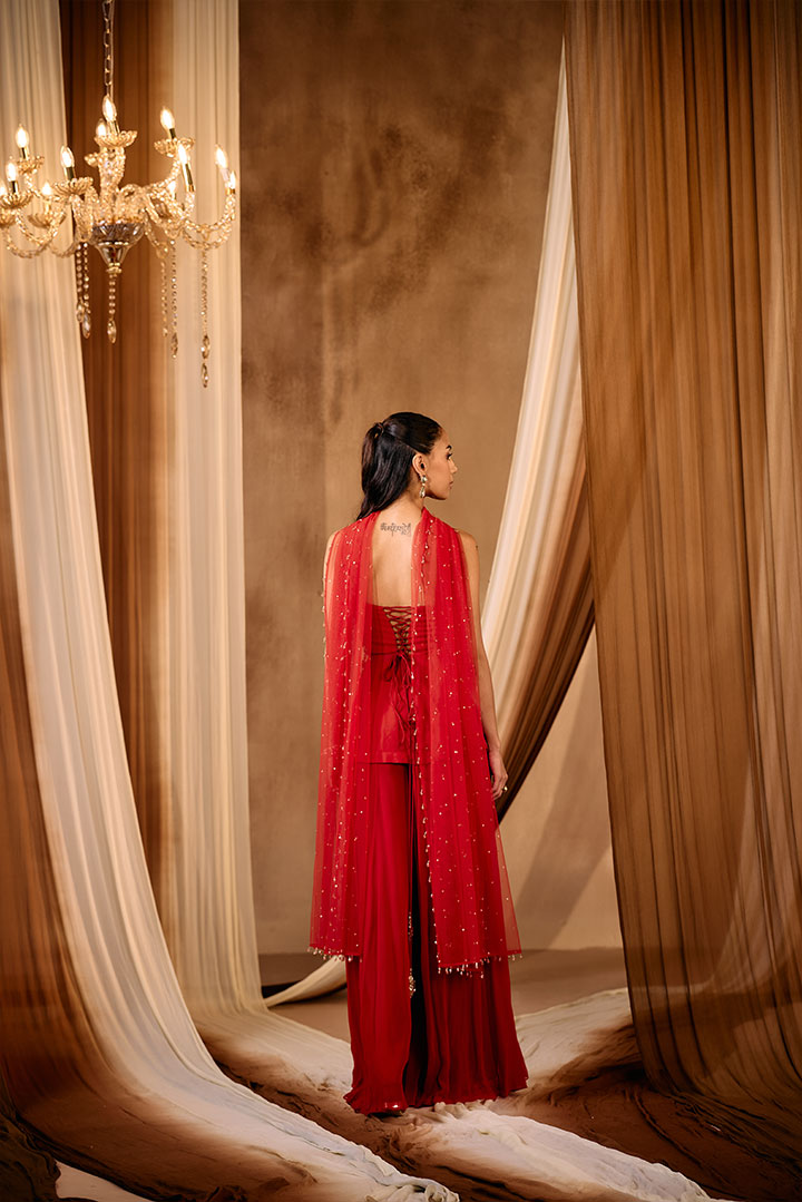 Red Georgette embroidered Sharara set