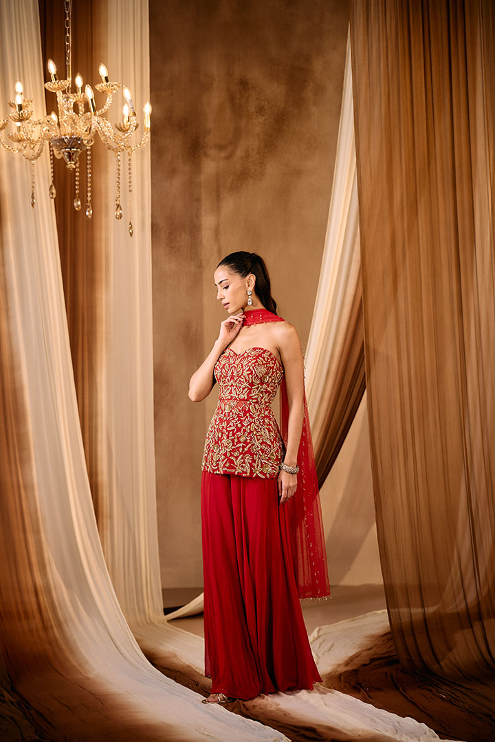 Red Georgette embroidered Sharara set