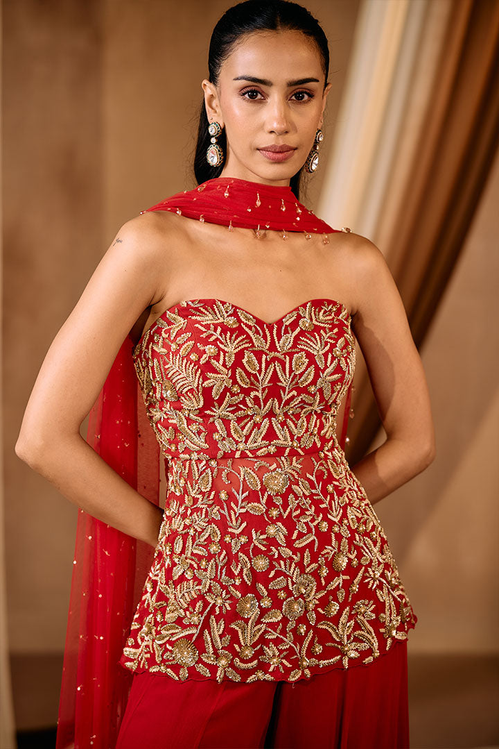 Red Georgette embroidered Sharara set