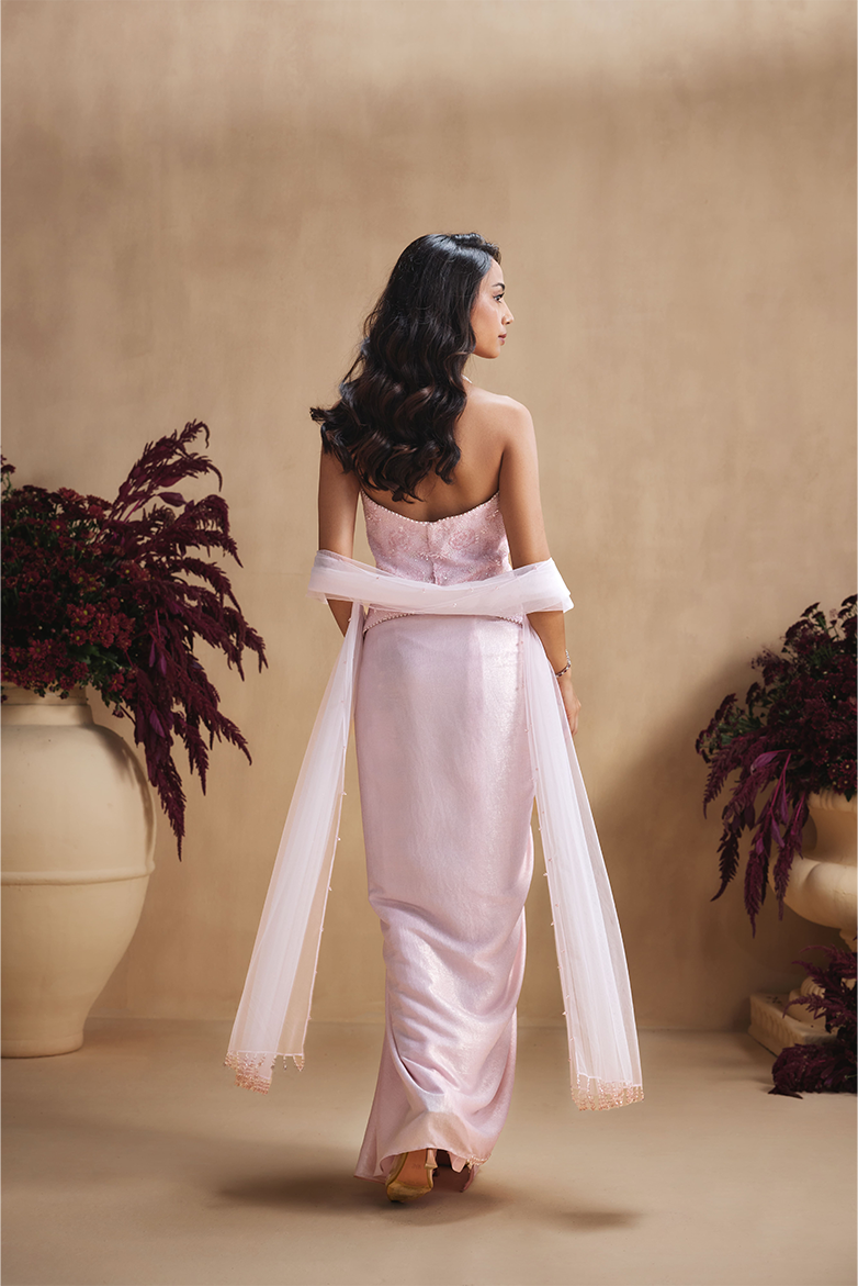 Powder Pink Draped skirt top set