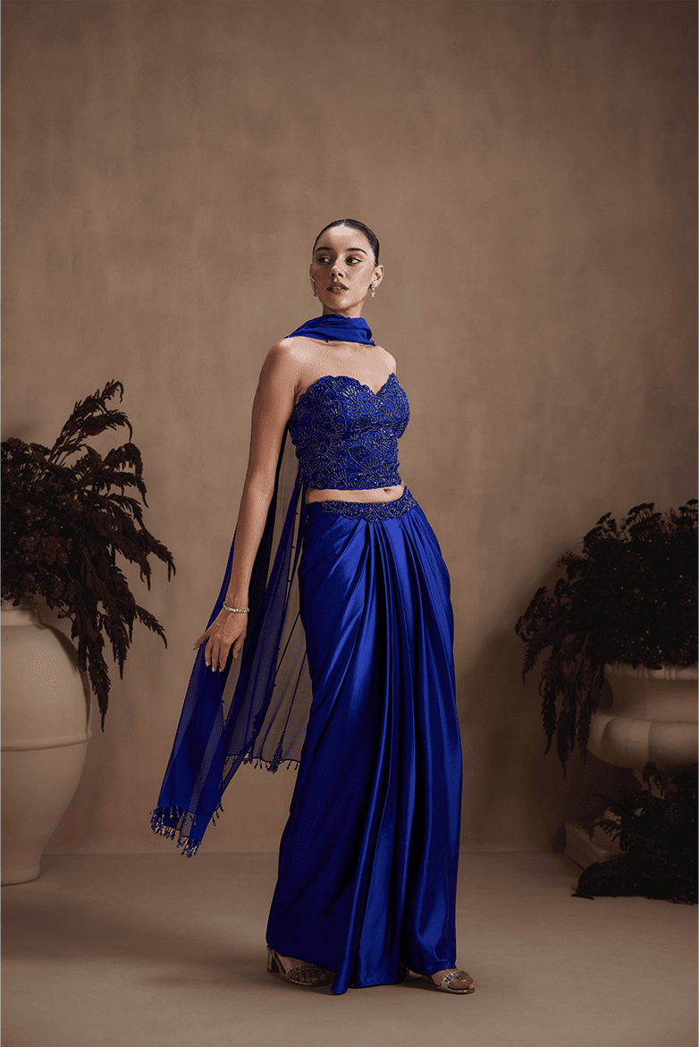 Sapphire Draped Skirt Set