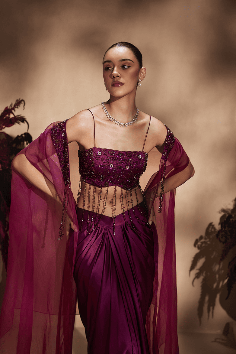 Mulberry Twilight Draped Skirt Set