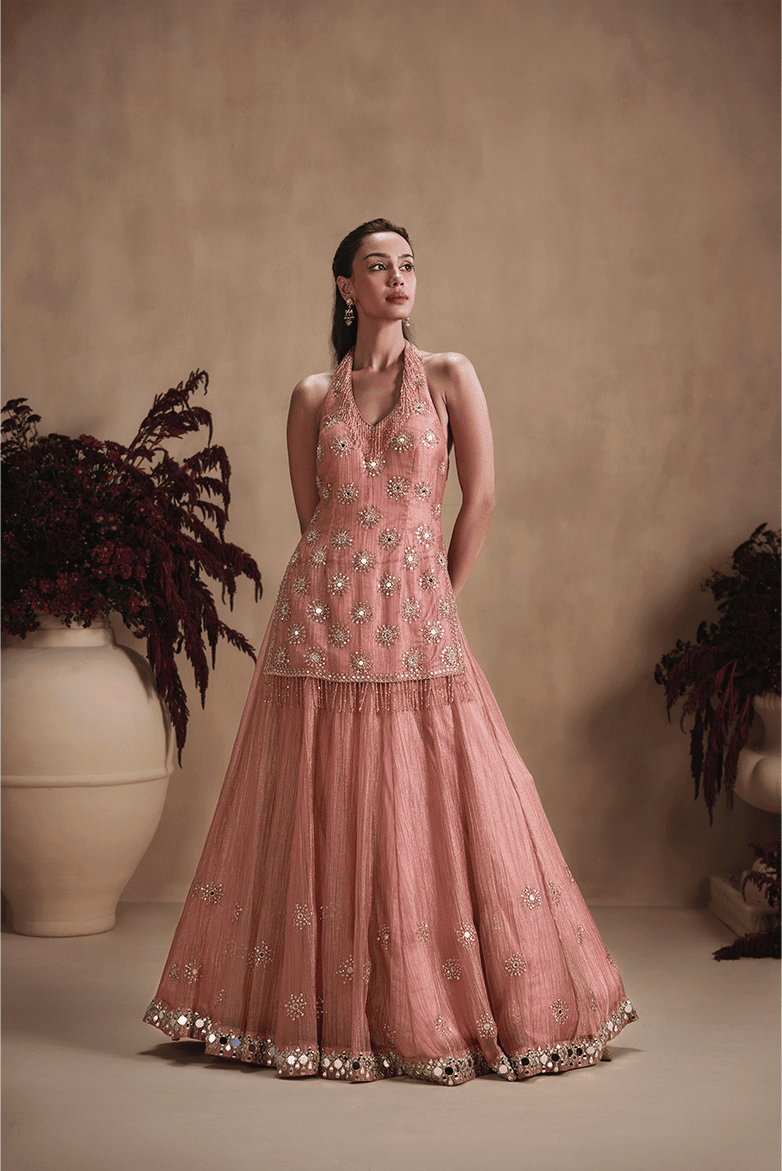 Blush Pink Mirror Embellished Lehenga Set
