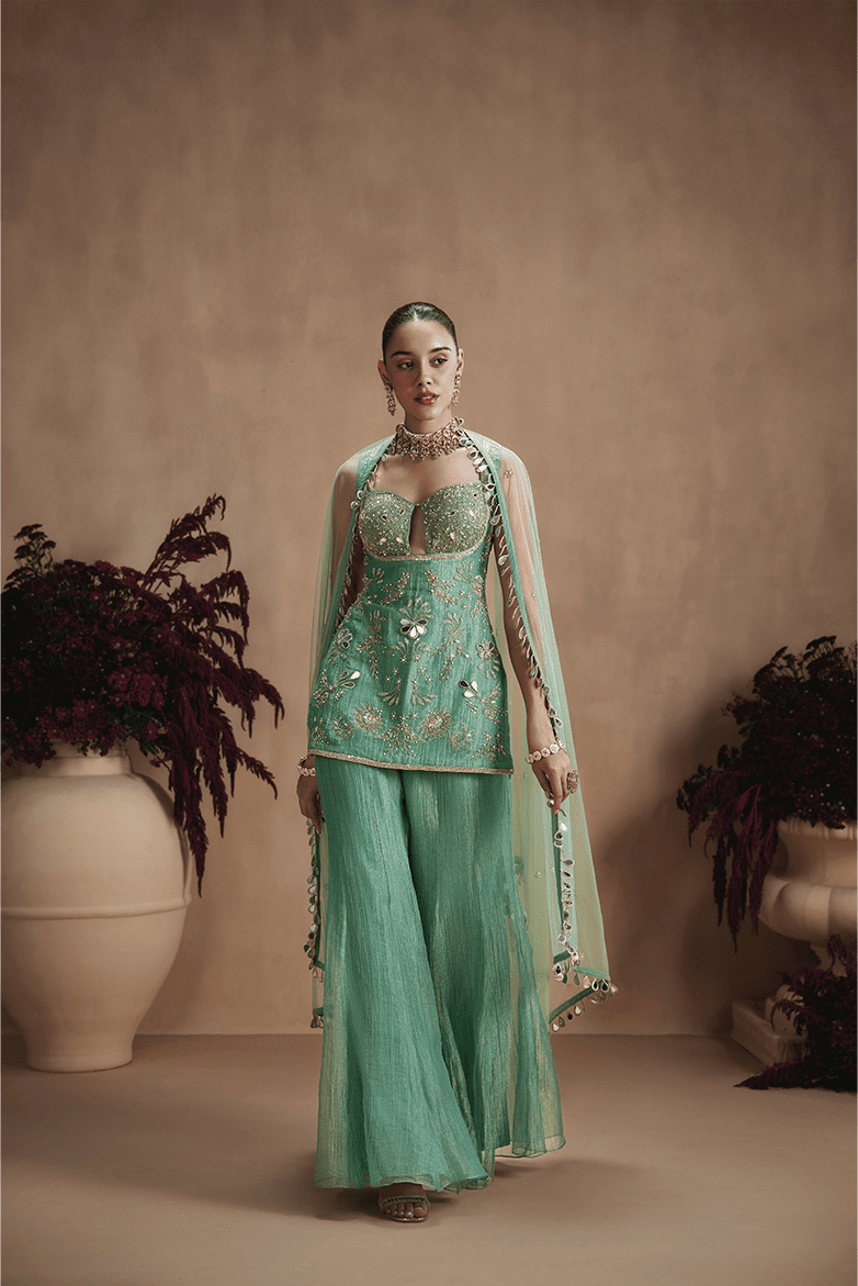 Green Embellished Sharara Set