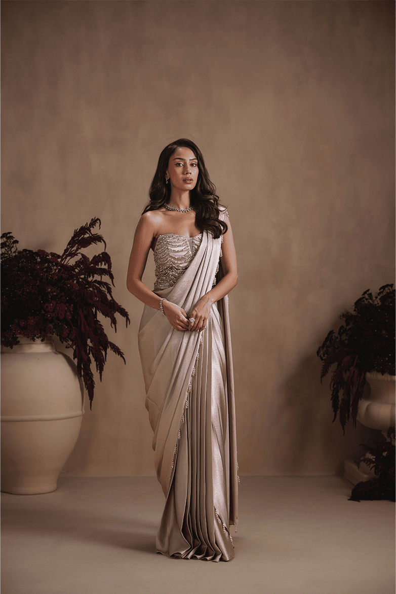 Champagne Cascade Saree