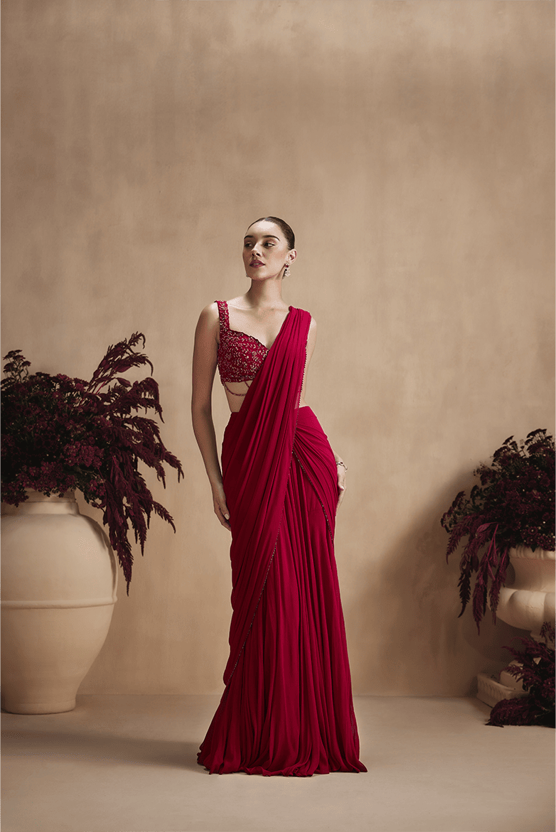 Crimson Radiance Drape Saree