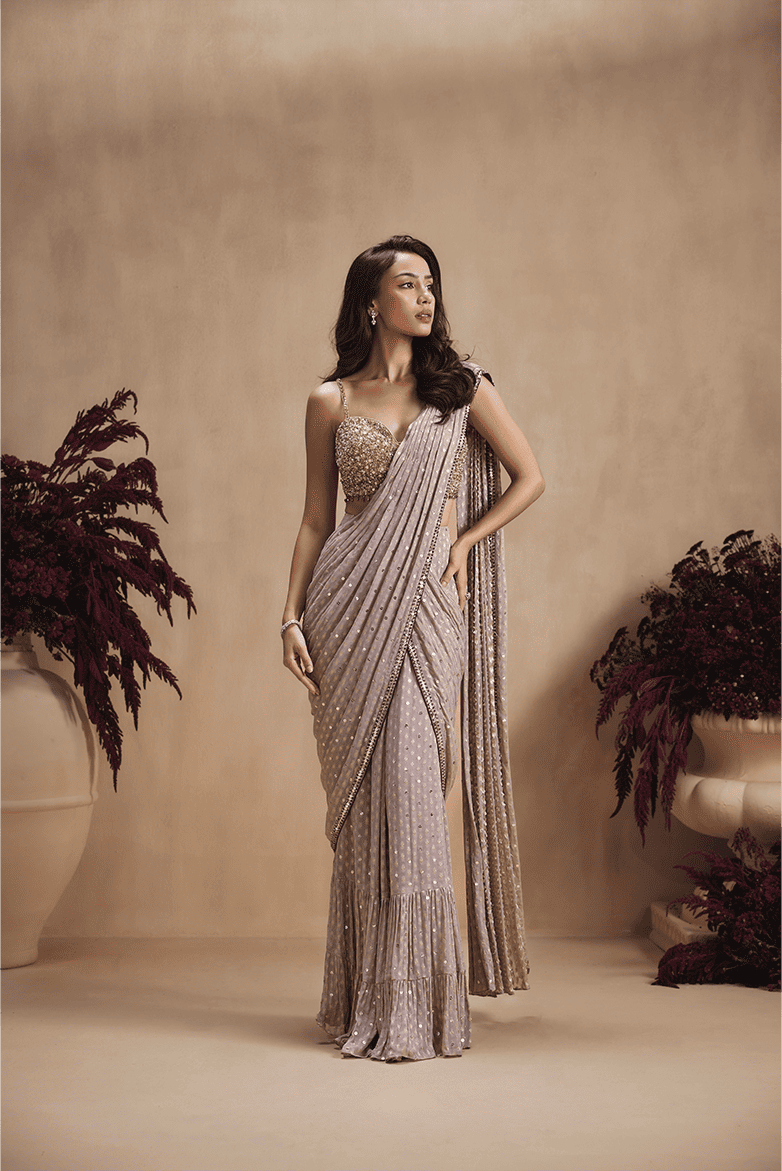 Taupe grey Luxe  Pre draped Saree