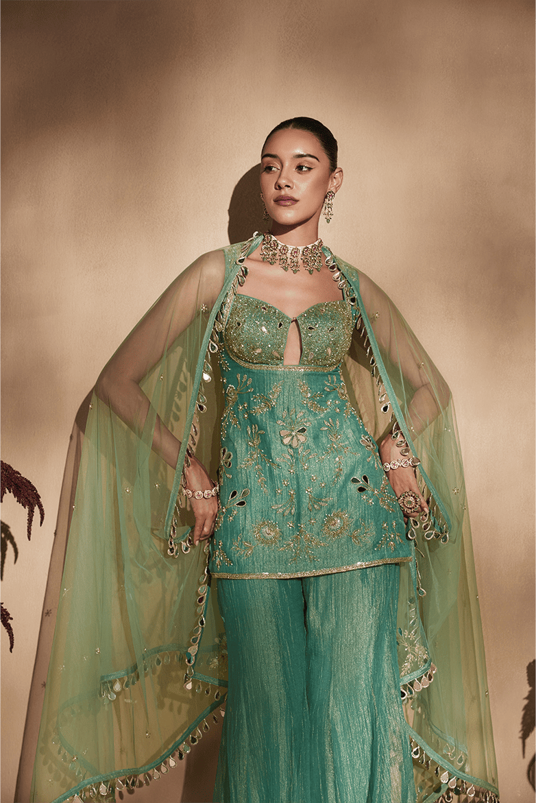 Green Embellished Sharara Set