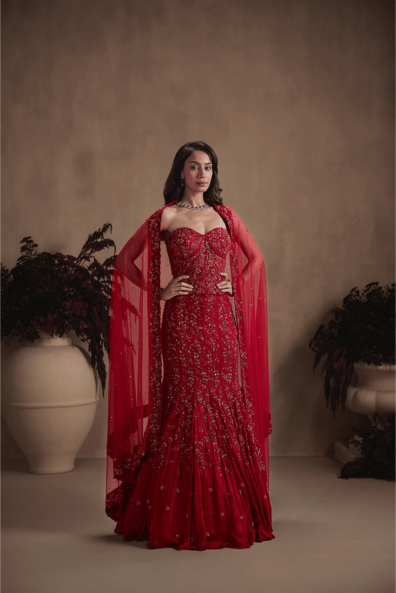Crimson Royale Fishcut Lehenga Set