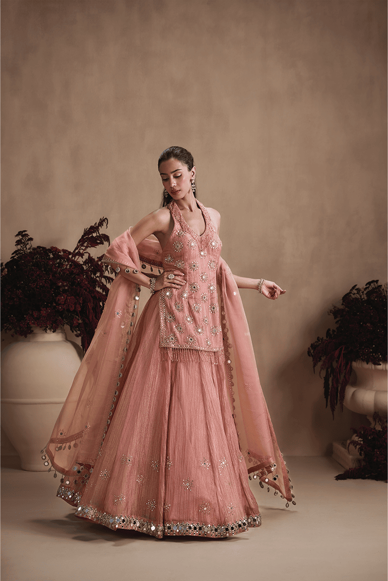 Blush Pink Mirror Embellished Lehenga Set