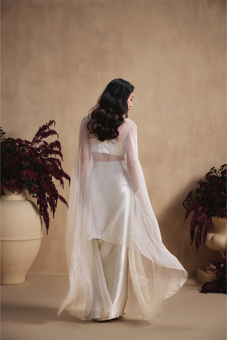 Ivory Pearl Draped Skirt Set