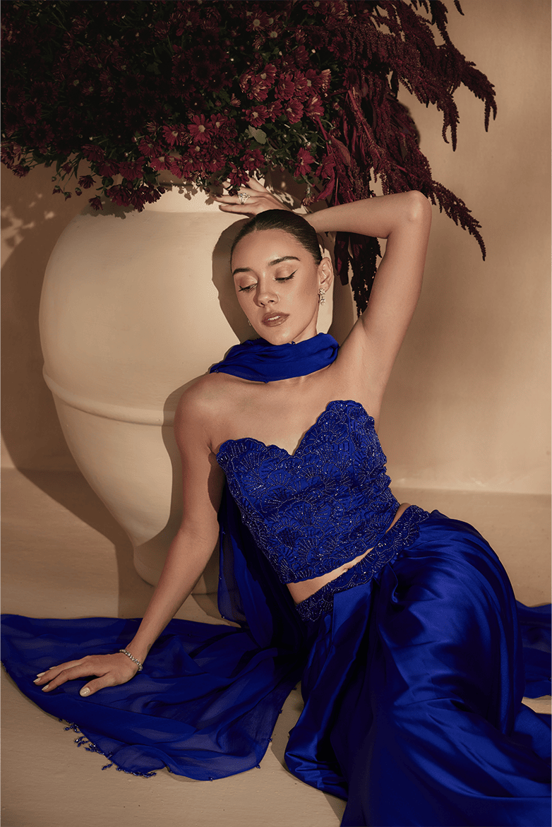 Sapphire Draped Skirt Set