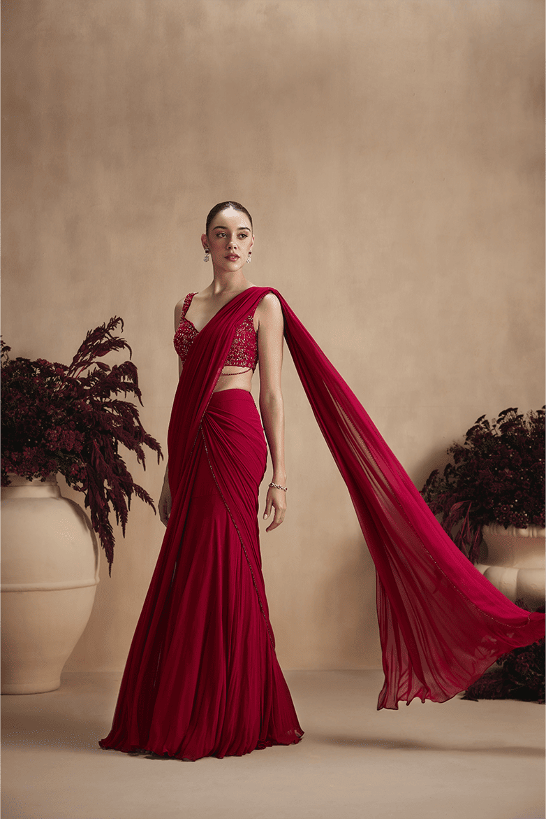 Crimson Radiance Drape Saree