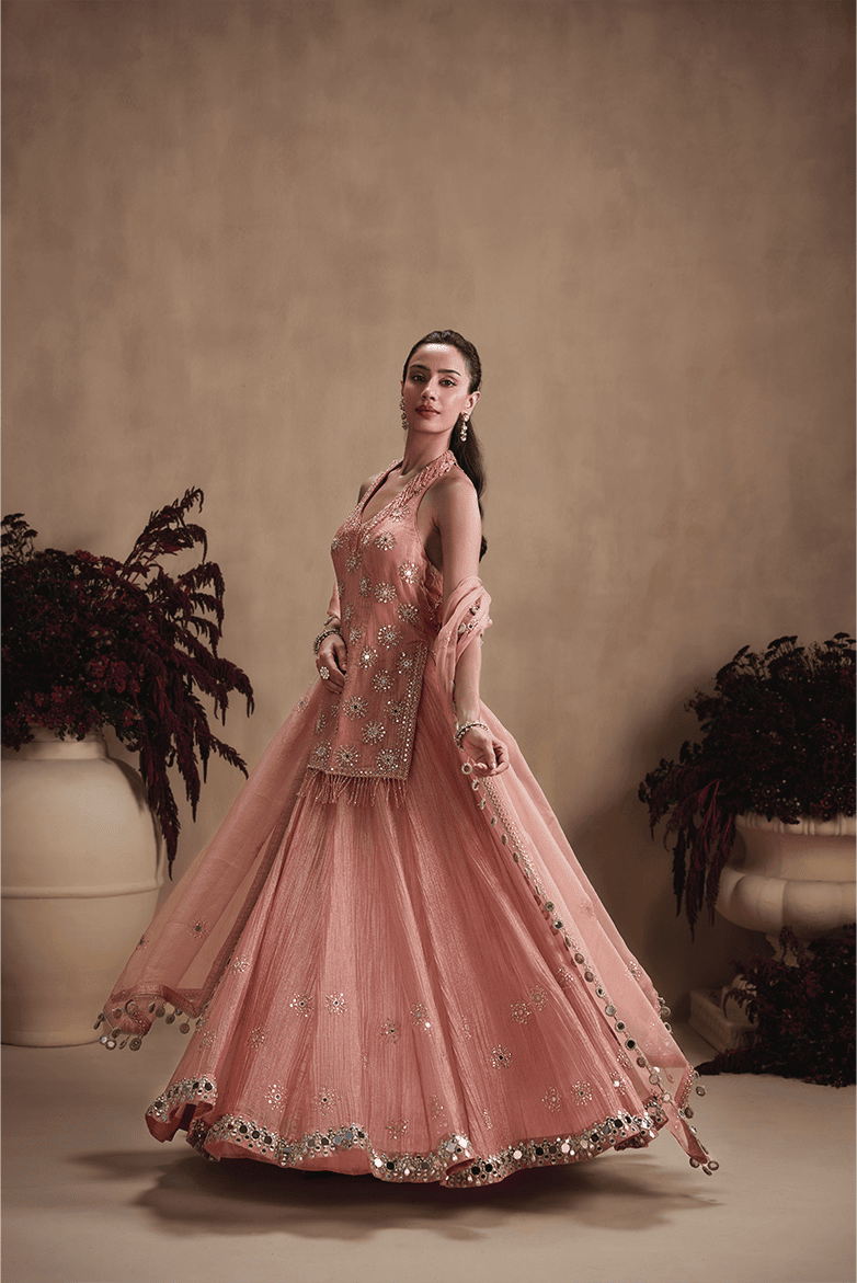 Blush Pink Mirror Embellished Lehenga Set