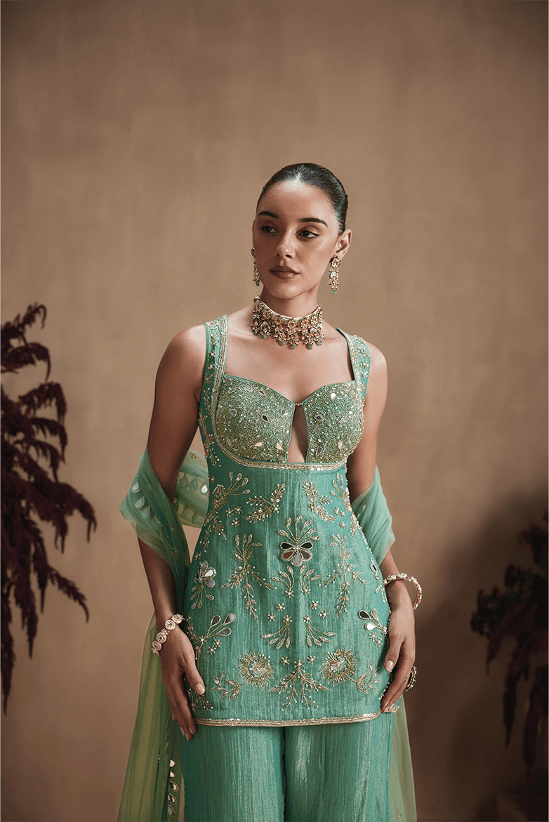 Green Embellished Sharara Set