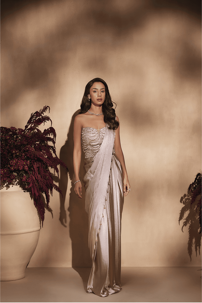 Champagne Cascade Saree