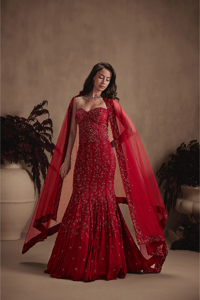 Crimson Royale Fishcut Lehenga Set