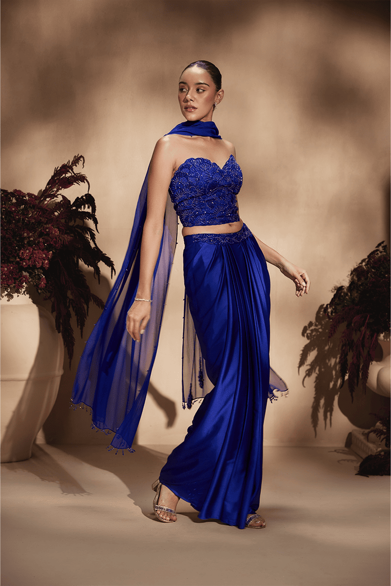 Sapphire Draped Skirt Set