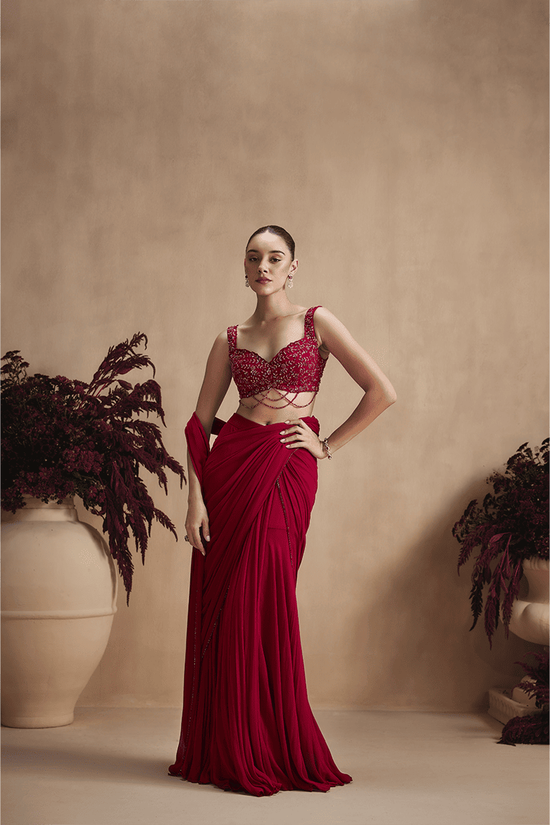 Crimson Radiance Drape Saree