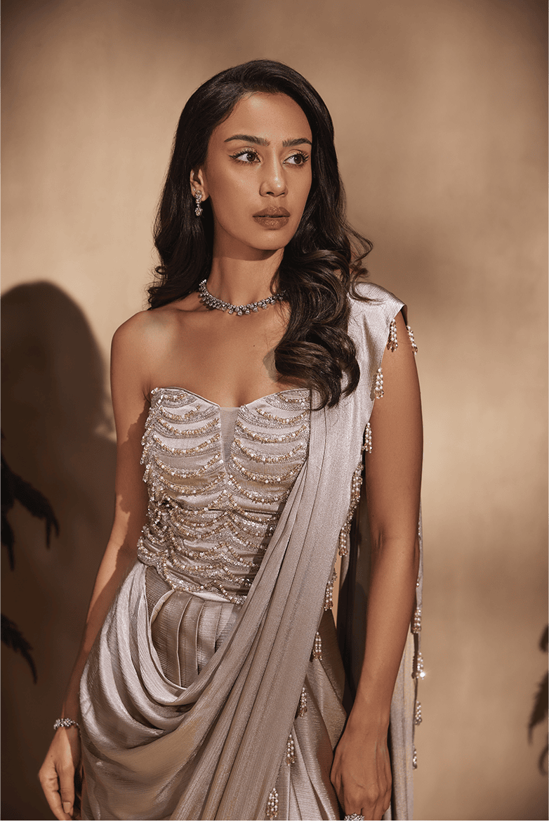 Champagne Cascade Saree