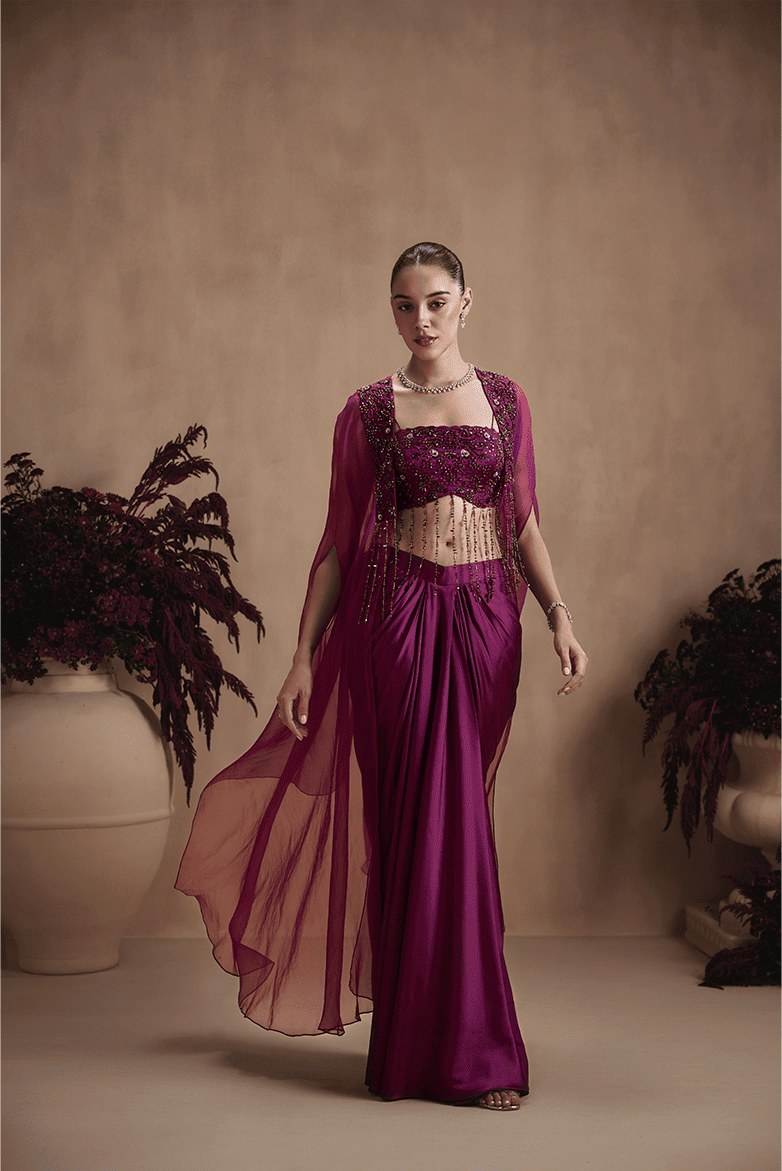 Mulberry Twilight Draped Skirt Set