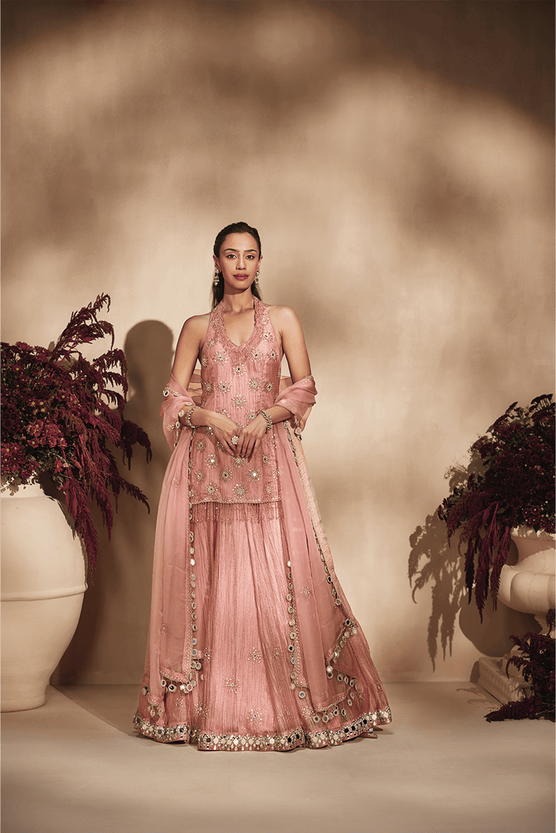 Blush Pink Mirror Embellished Lehenga Set