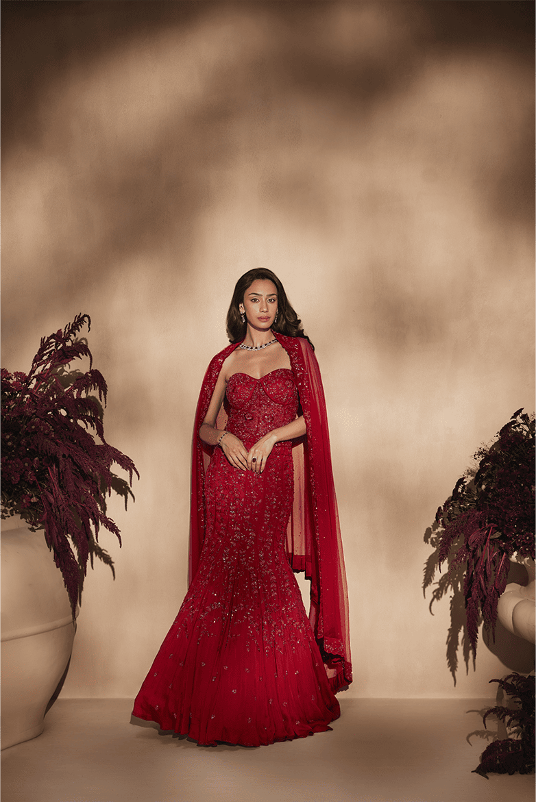 Crimson Royale Fishcut Lehenga Set