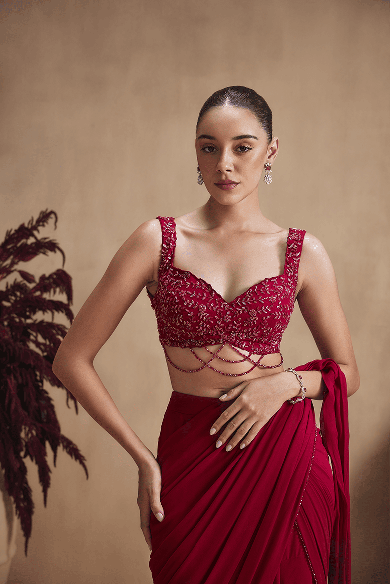 Crimson Radiance Drape Saree