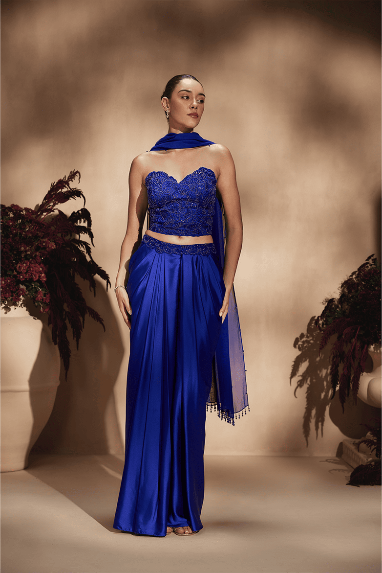 Sapphire Draped Skirt Set