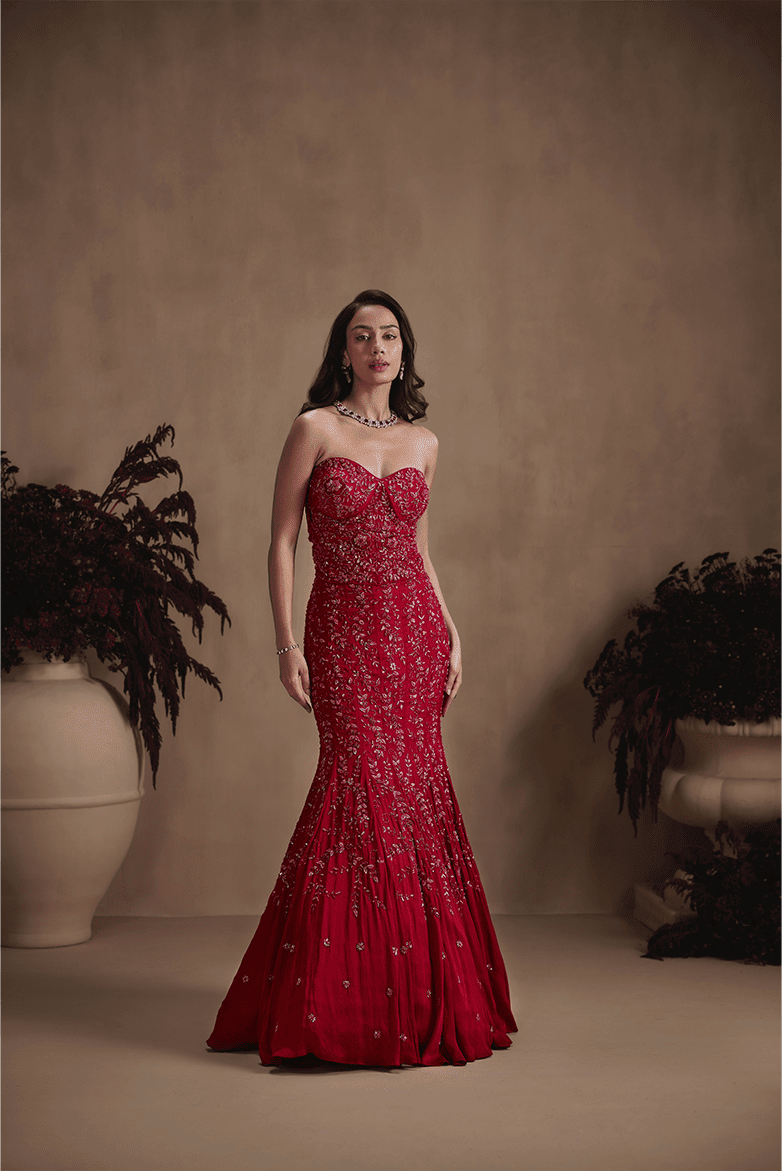 Crimson Royale Fishcut Lehenga Set
