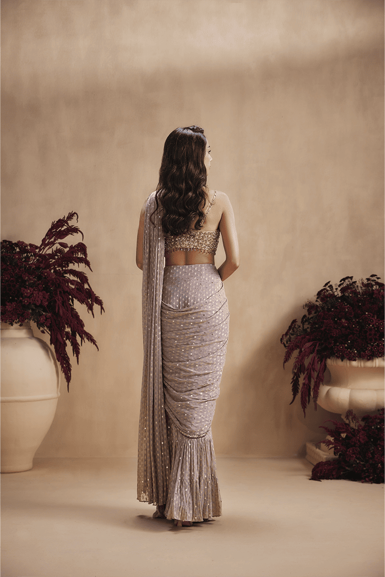 Taupe grey Luxe  Pre draped Saree