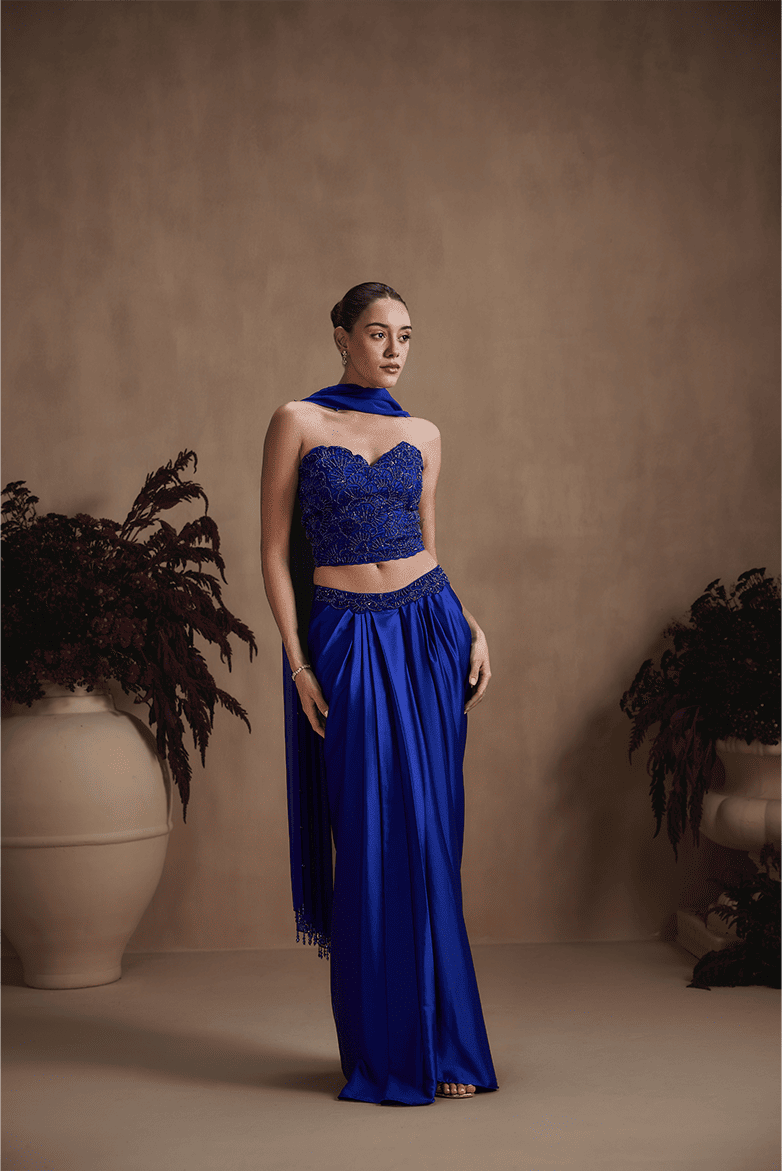 Sapphire Draped Skirt Set