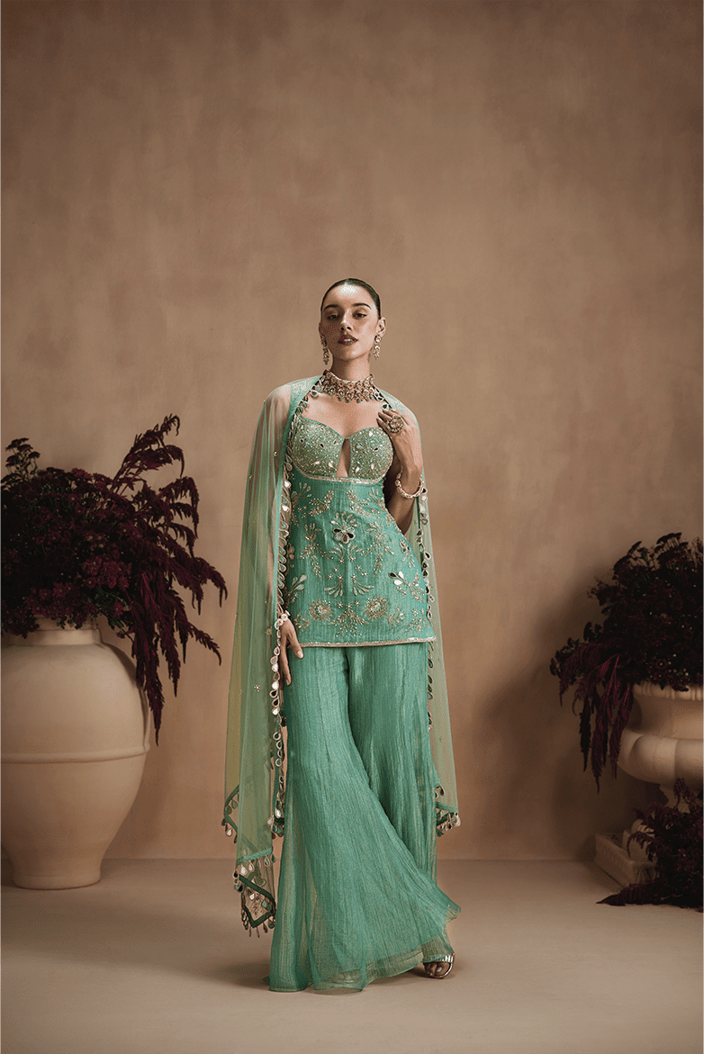 Green Embellished Sharara Set