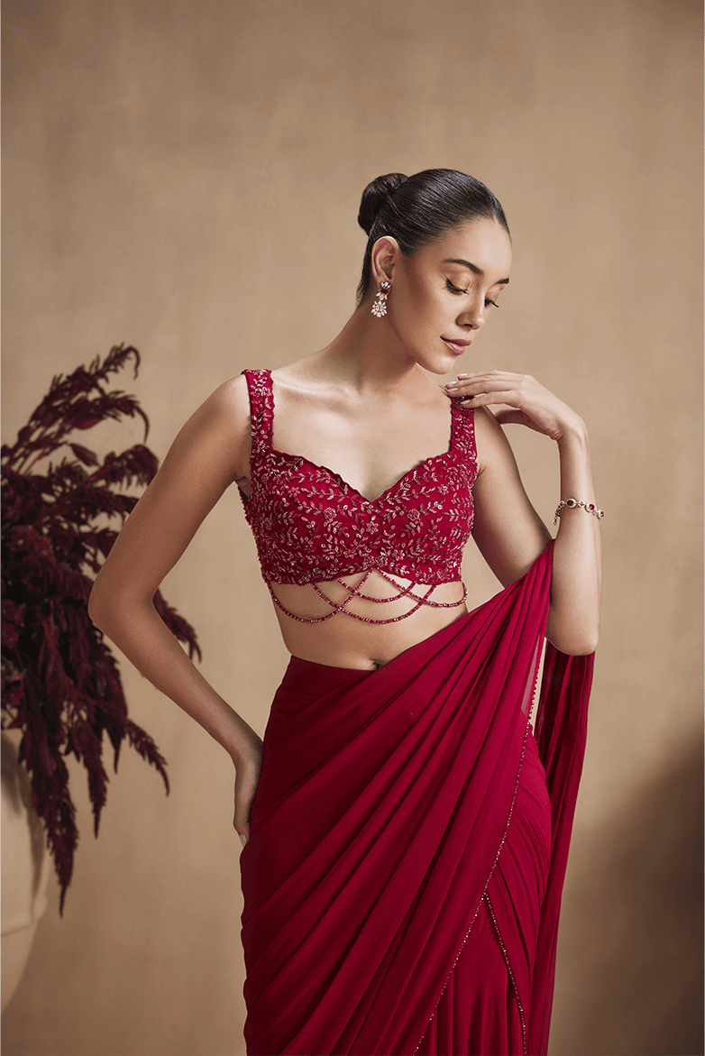 Crimson Radiance Drape Saree