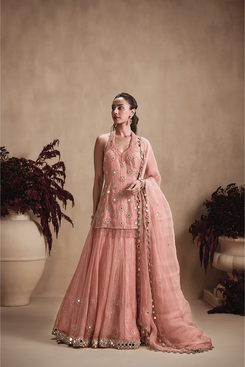 Blush Pink Mirror Embellished Lehenga Set