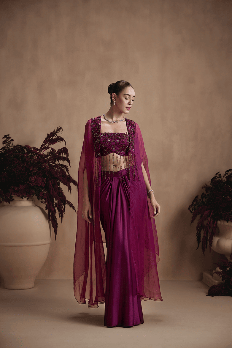 Mulberry Twilight Draped Skirt Set