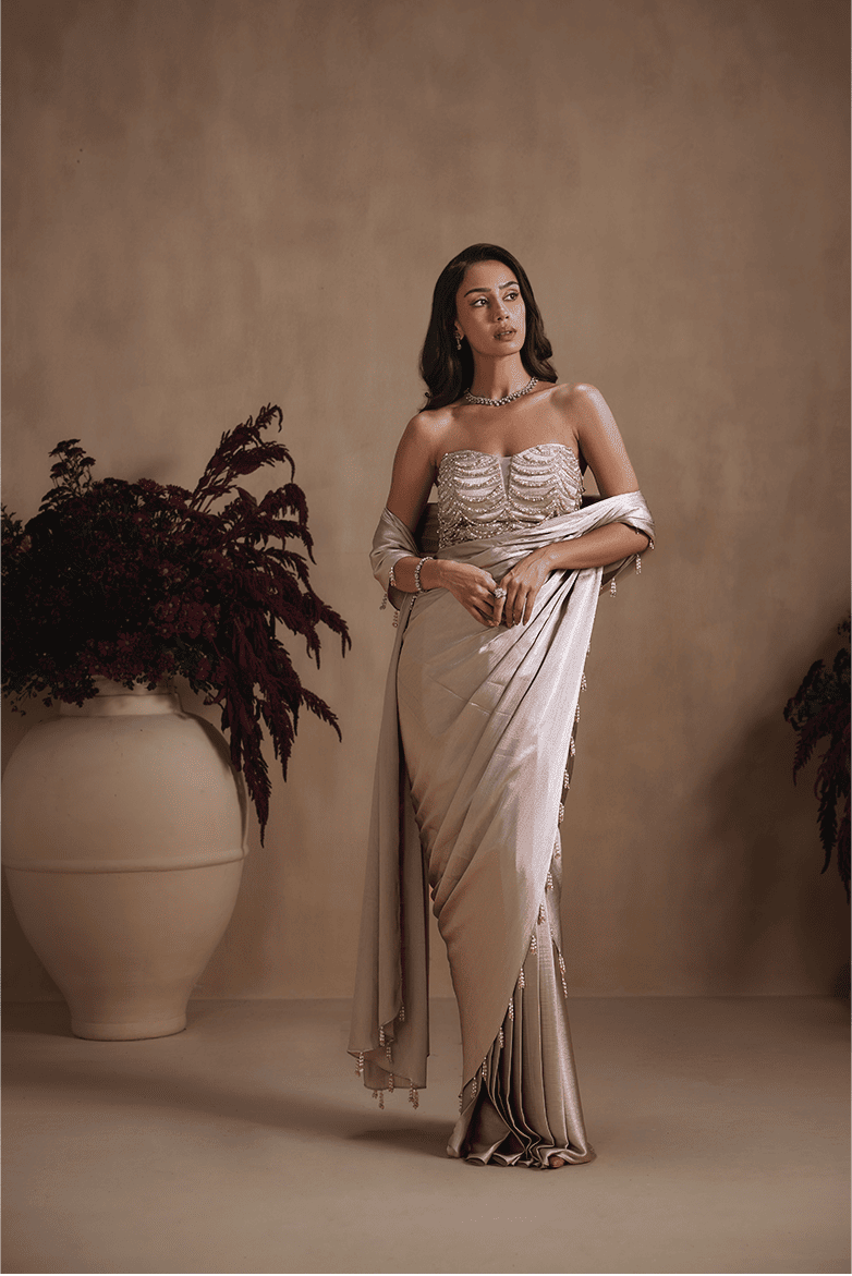 Champagne Cascade Saree